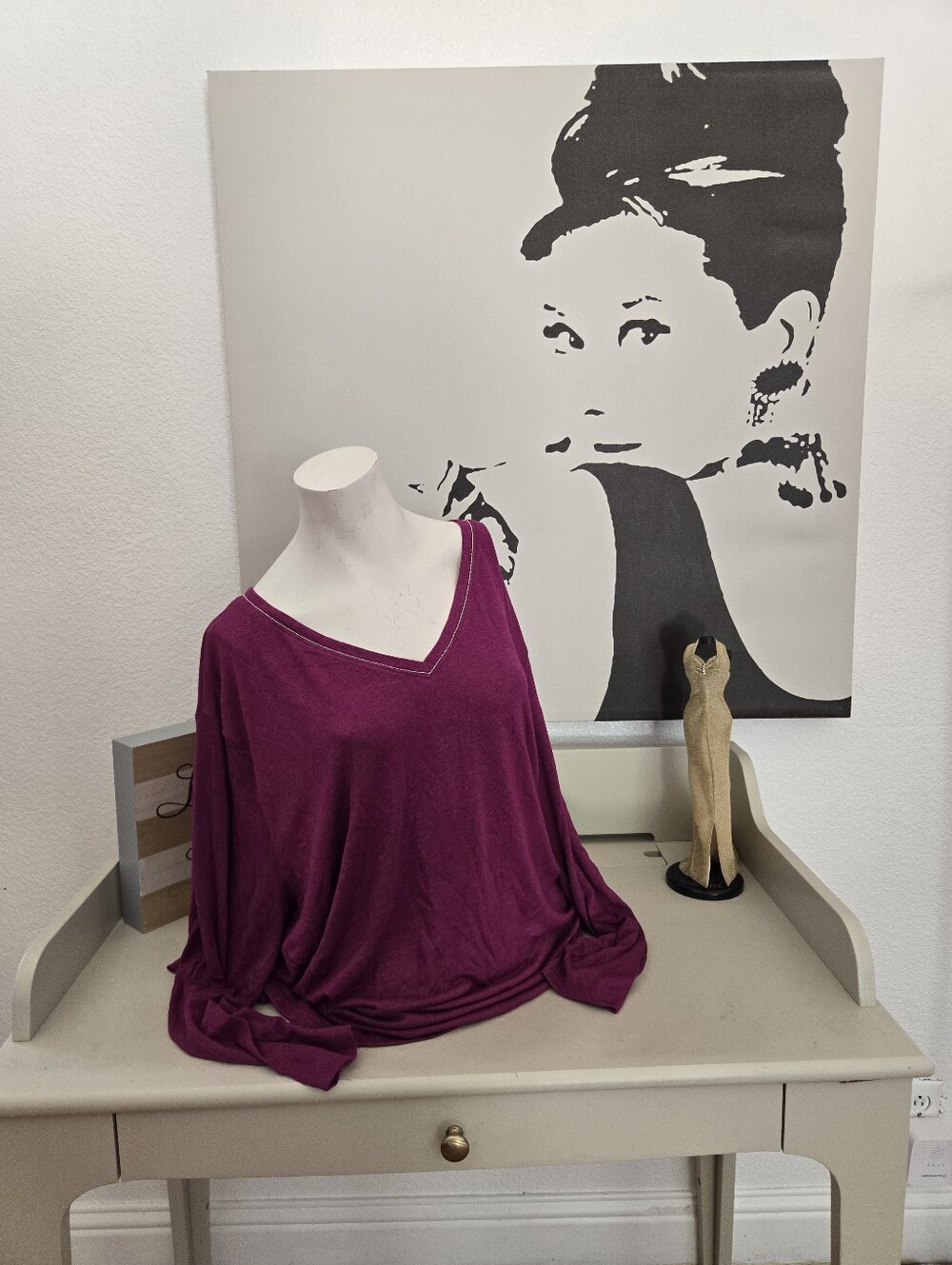 NWT Women's Ava & Viv V-Neck Long Sleeve Top in Berry Heather Size 2X